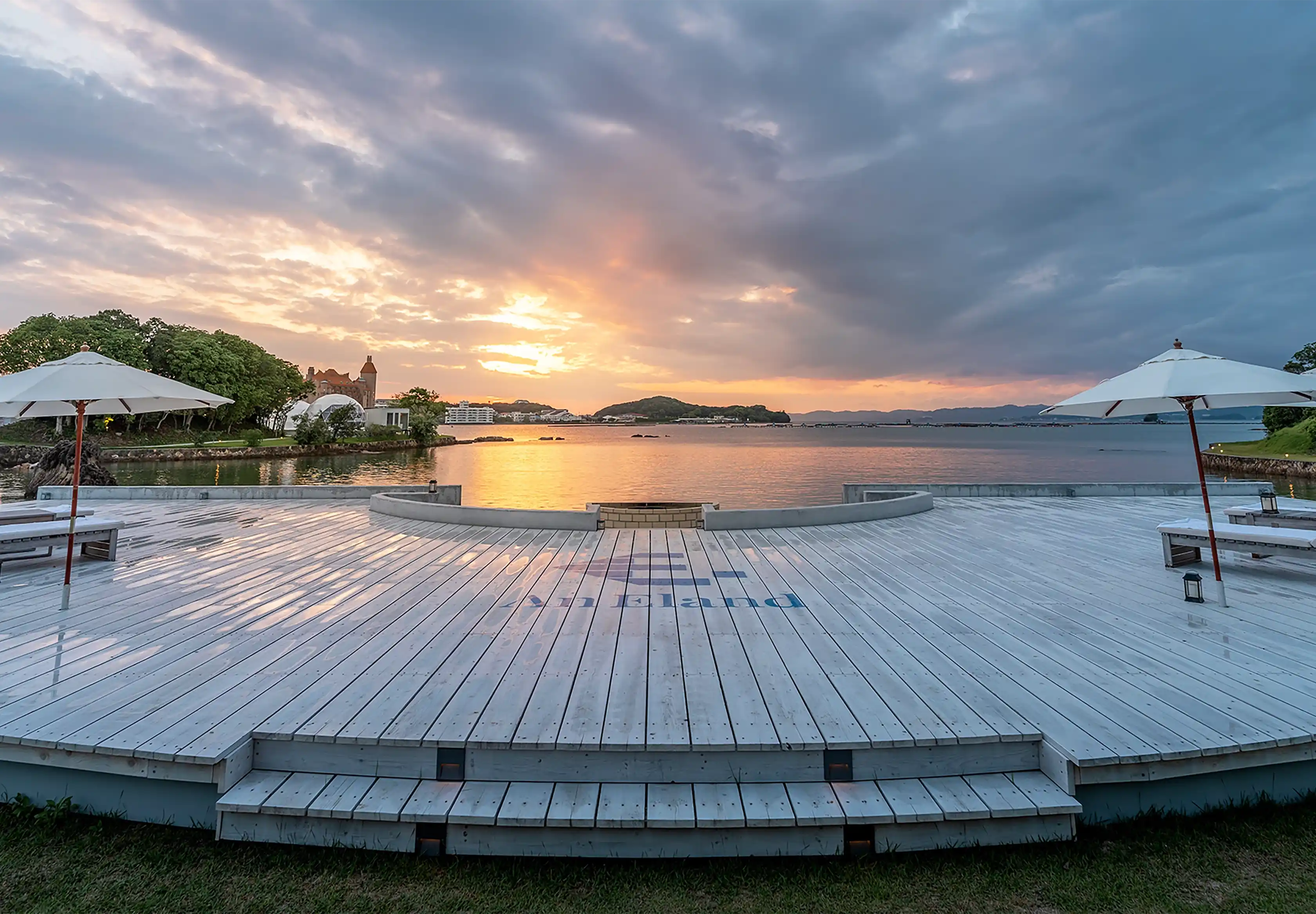 Sunset view of the terrace and sea at An Eland